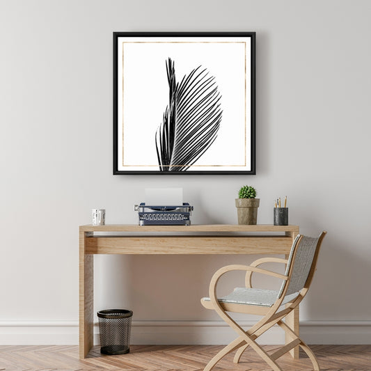 Areca Palm with Gold Line Canvas | Gray Frame | Home Decor