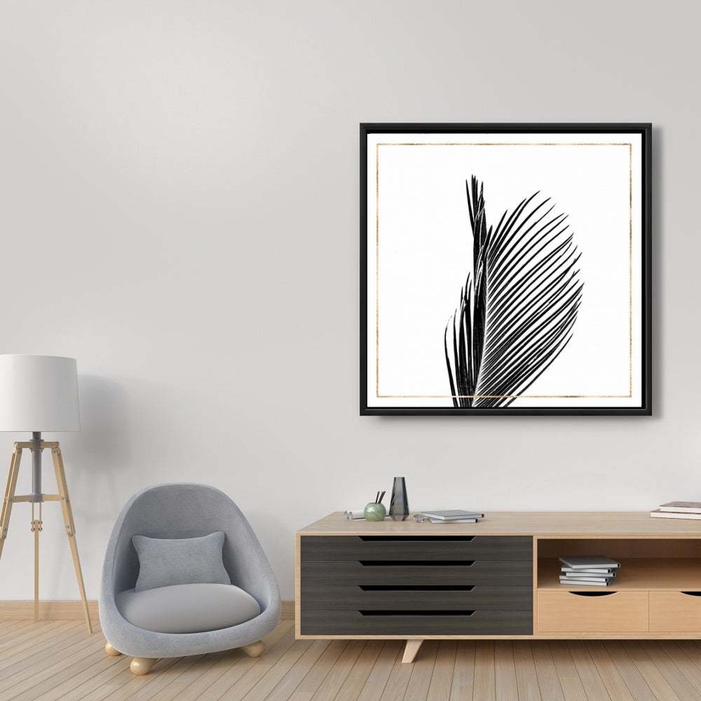 Toile « Areca Palm » avec lignes dorées | Cadre gris | Décoration d'intérieur