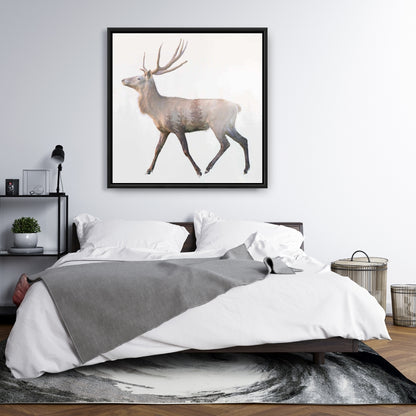 Toile encadrée marron rustique avec cerf et forêt | Décoration d'intérieur