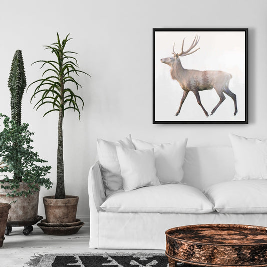Toile encadrée marron rustique avec cerf et forêt | Décoration d'intérieur