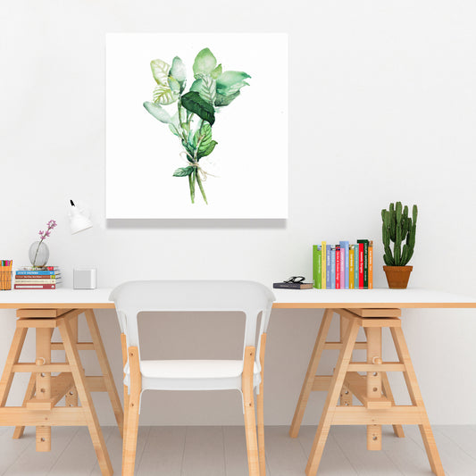 Tied Up Basil Leaves Canvas | White Kitchen Wall Decor