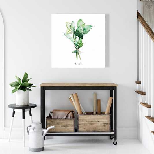 Tied Up Basil Leaves Bundle - Fr | Home Decor Canvas Art