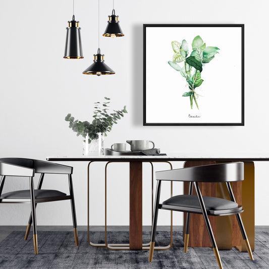 Toile encadrée « Feuilles de basilic attachées » | Décoration de cuisine et d'intérieur