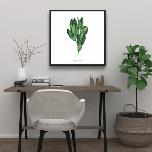 Toile encadrée « Feuilles de laurier » | Décoration de cuisine blanche