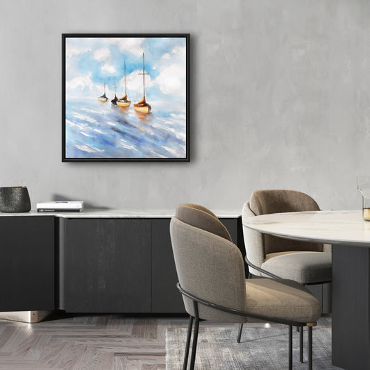 Toile « Voiliers en mer » | Décoration d'intérieur bleu marine