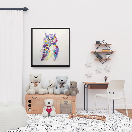 Toile texturée abstraite motif hibou | Décoration d'intérieur pour chambre à coucher