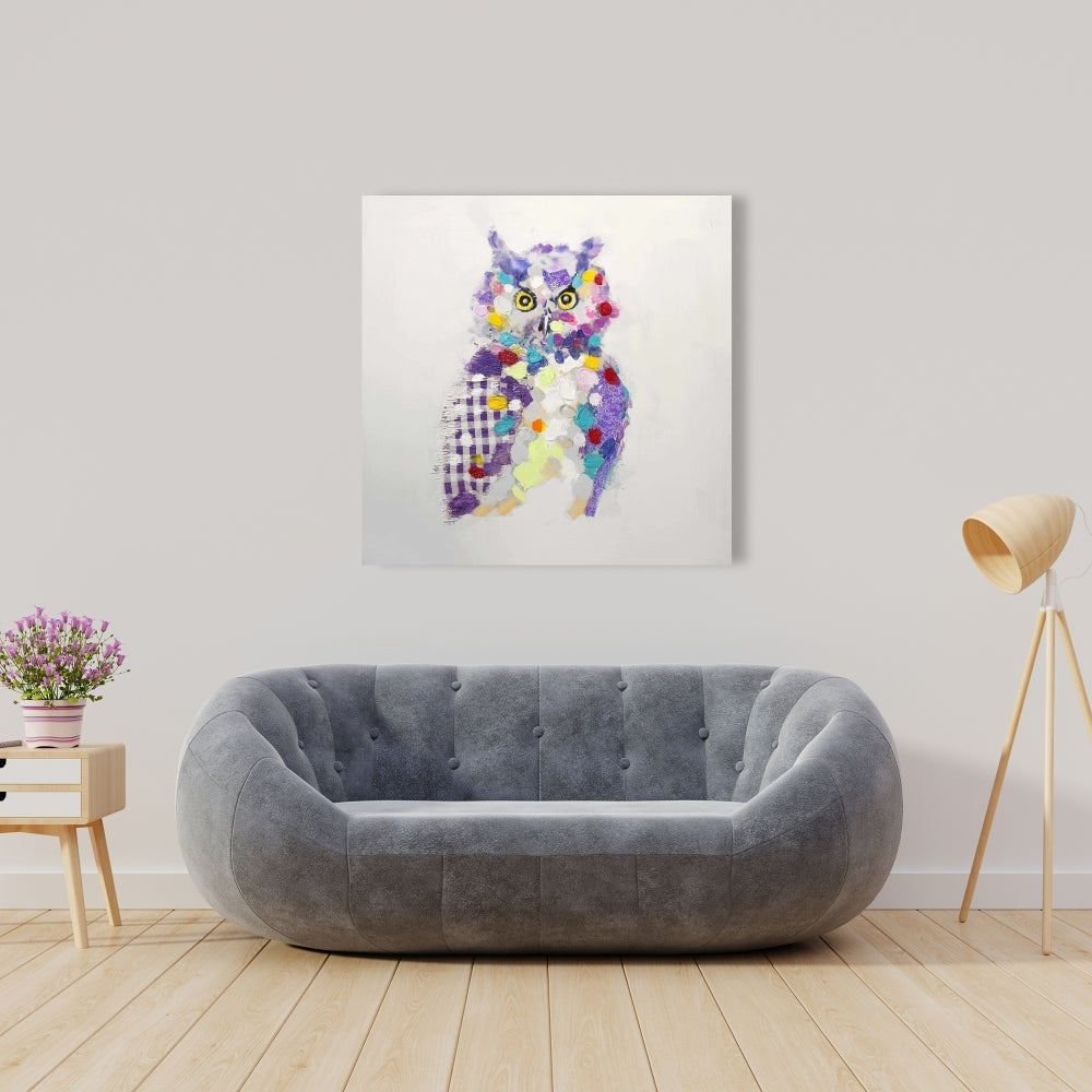 Textured Abstract Owl Canvas | Bird Art for Home Decor