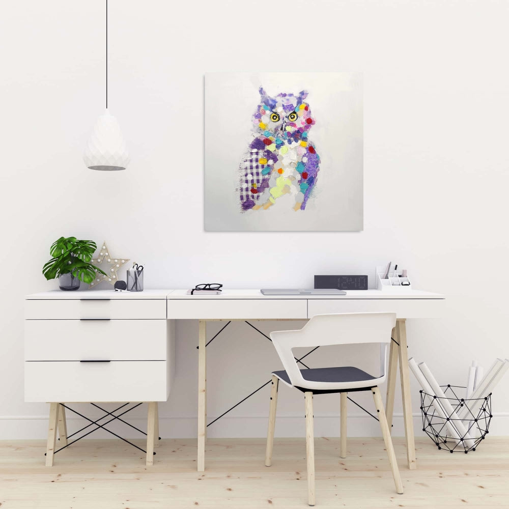 Textured Abstract Owl Canvas | Bird Art for Home Decor