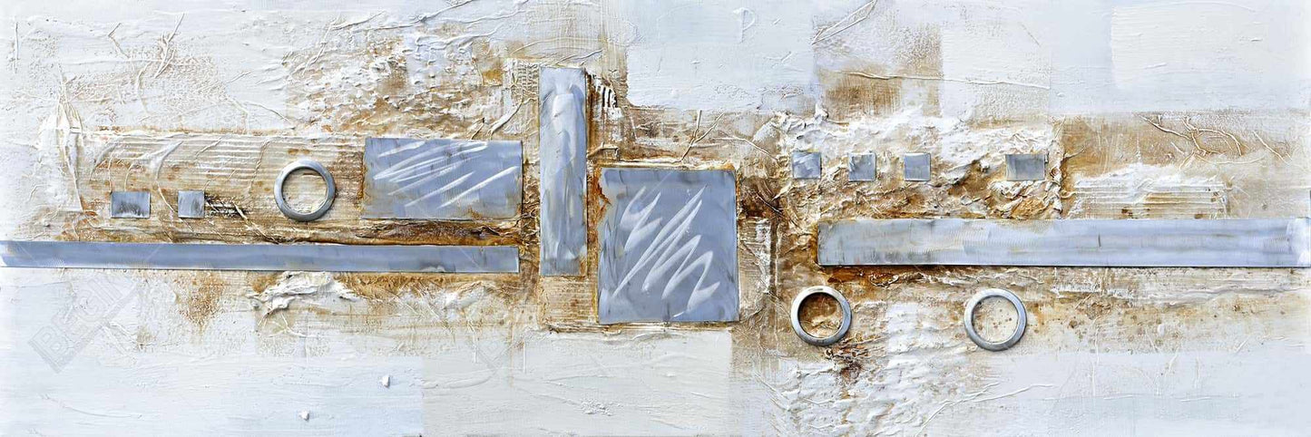 Toile abstraite grise | Cercles et carrés | Décoration d'intérieur moderne