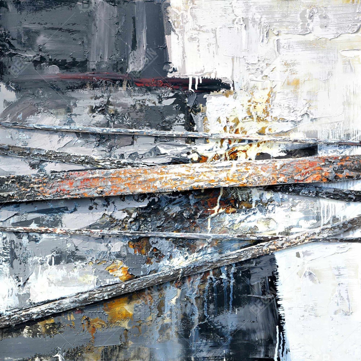 Rayures texturées et éclaboussées de peinture | Décoration abstraite sur toile