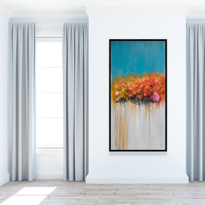 Abstract Blue Canvas - Orange Flowers Bundle for Home Decor