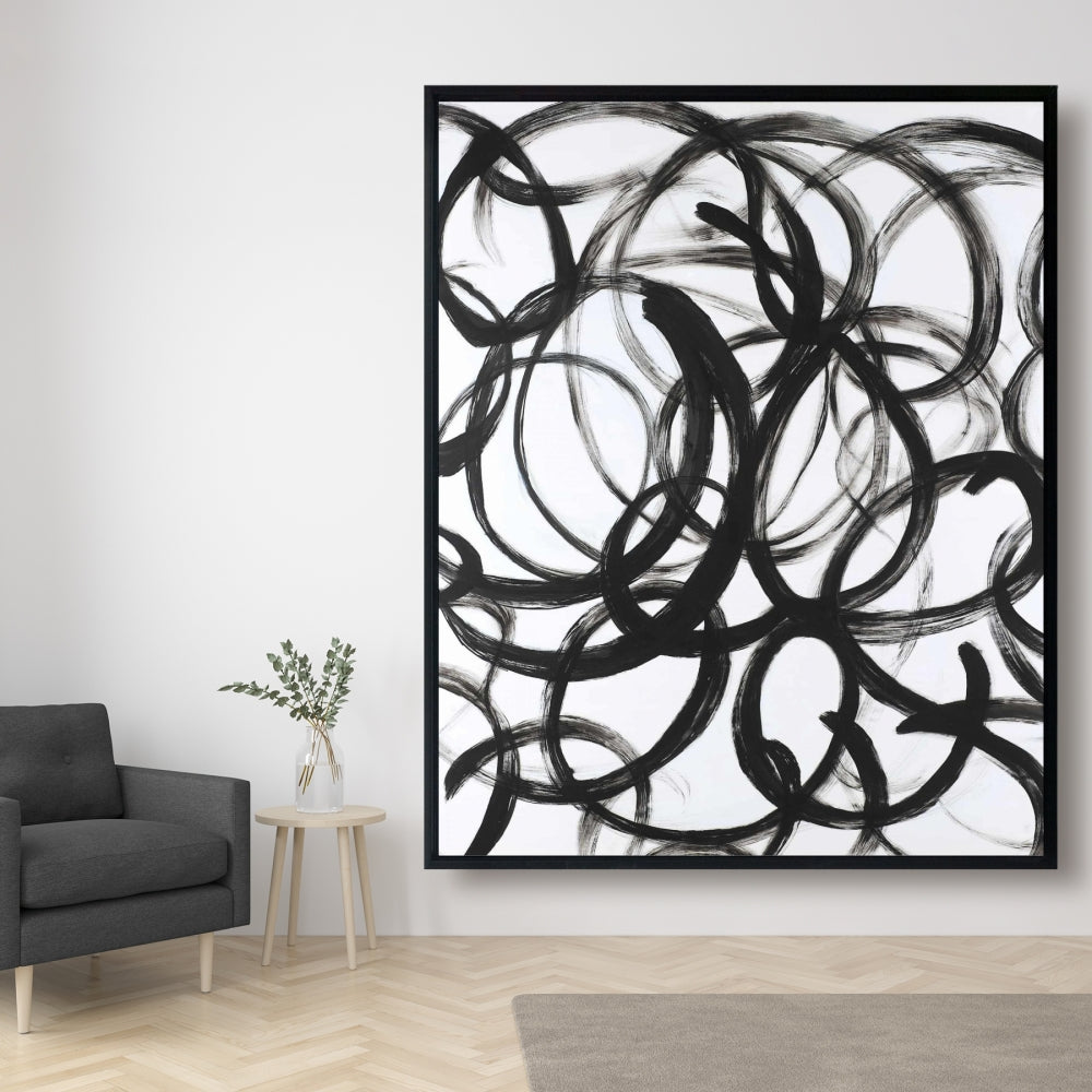 Toile minimaliste abstraite aux lignes bouclées | Décoration de chambre