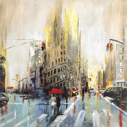 Toile beige abstraite « Rue pluvieuse » | Décoration de chambre urbaine