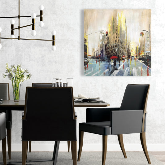 Abstract Rainy Street Beige Canvas | Home Decor Bedroom Art