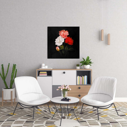 Small Bundle of Roses | Botanical Black Canvas for Home Decor