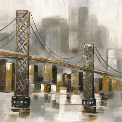Brown Contemporary Cities Canvas - Bridge by a Cloudy Day Decor