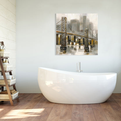 Brown Contemporary Cities Canvas - Bridge by a Cloudy Day Decor