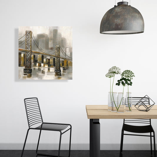 Brown Contemporary Cities Canvas - Bridge by a Cloudy Day Decor