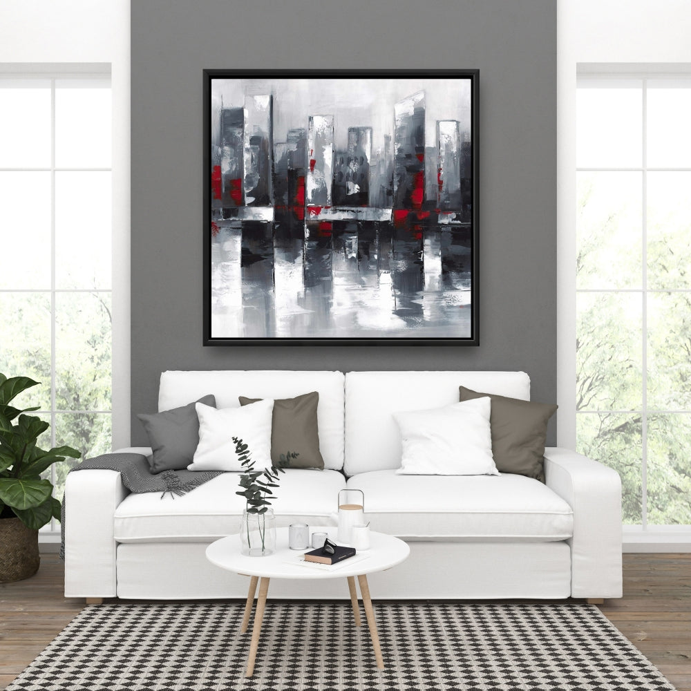 Abstract Cityscape Canvas | Blue Frame | Bedroom Wall Decor