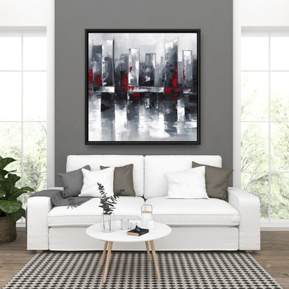 Abstract Cityscape Canvas | Blue Frame | Bedroom Wall Decor