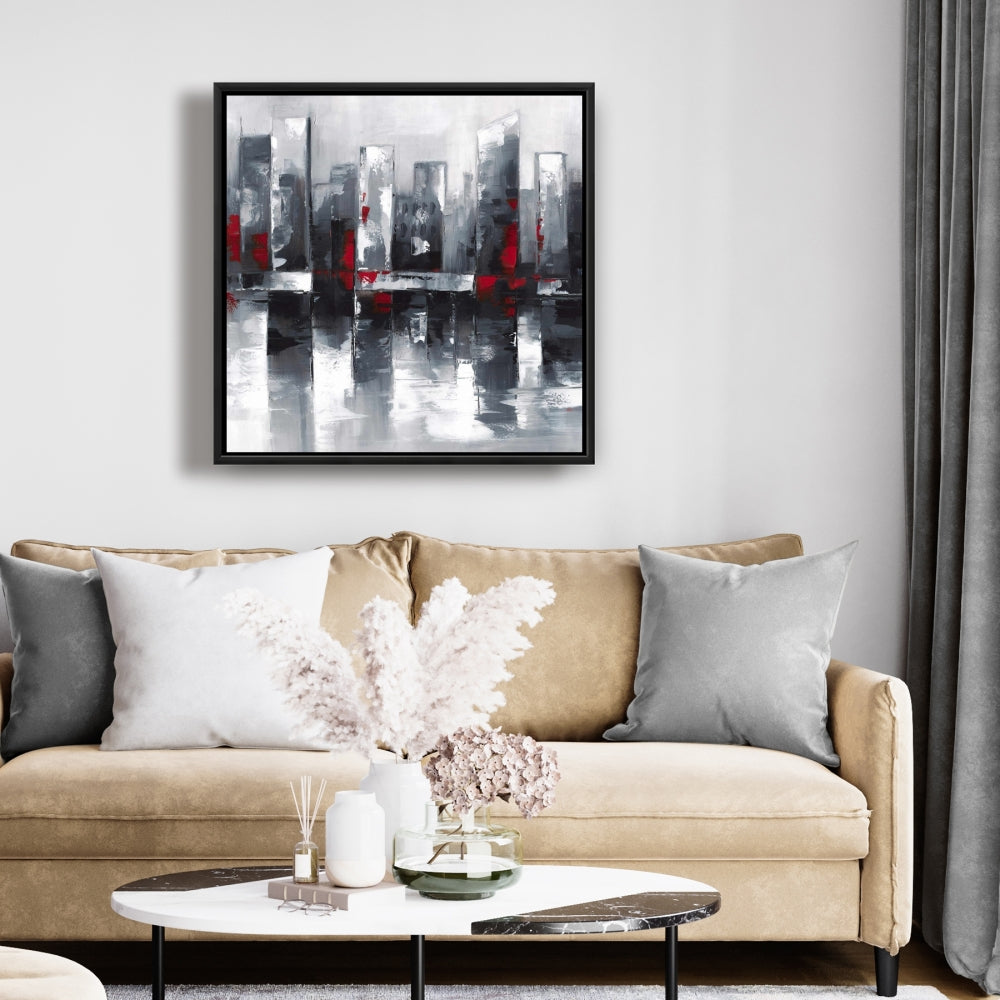 Abstract Cityscape Canvas | Blue Frame | Bedroom Wall Decor