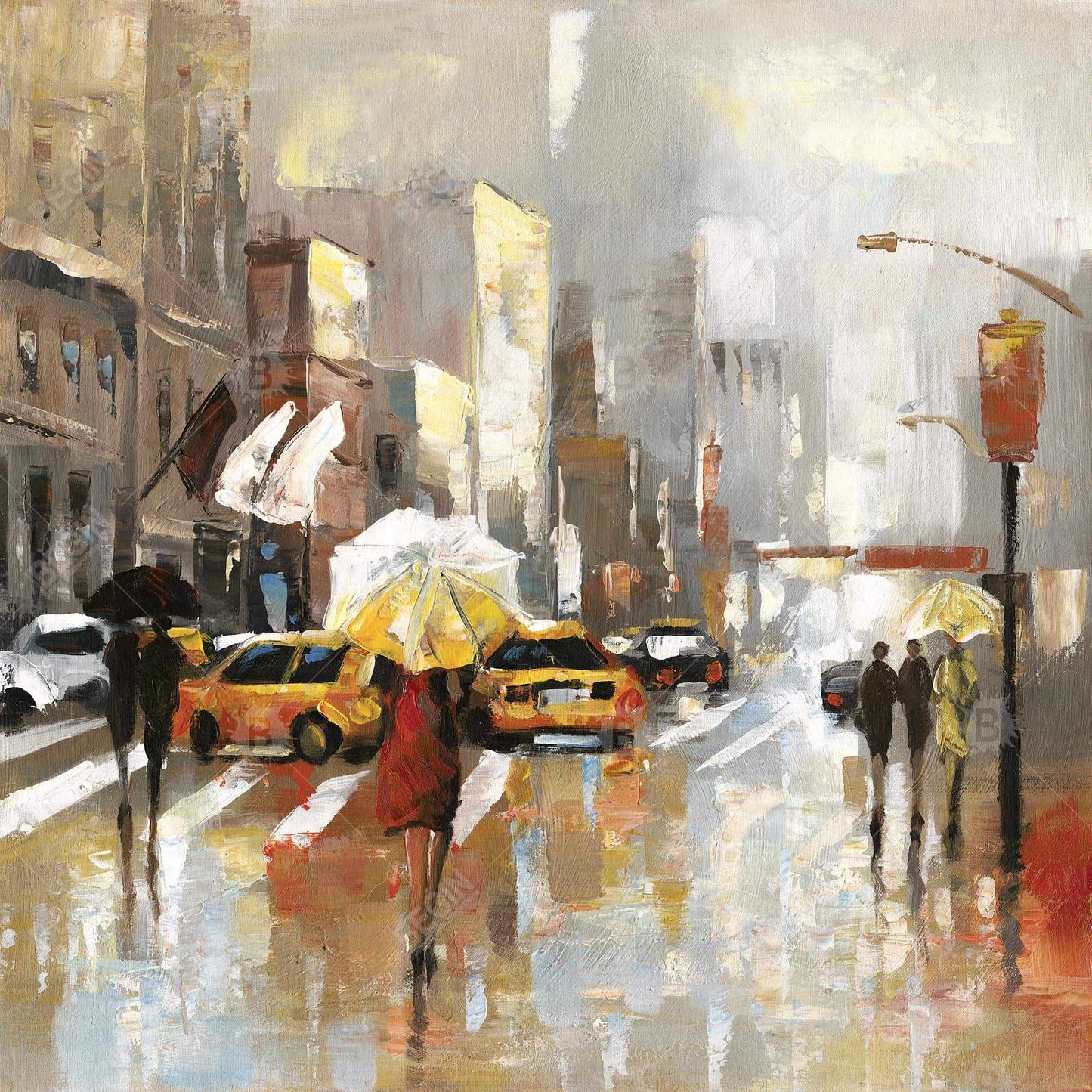 Toile grise contemporaine pour chambre à coucher | Art des personnes avec parapluies