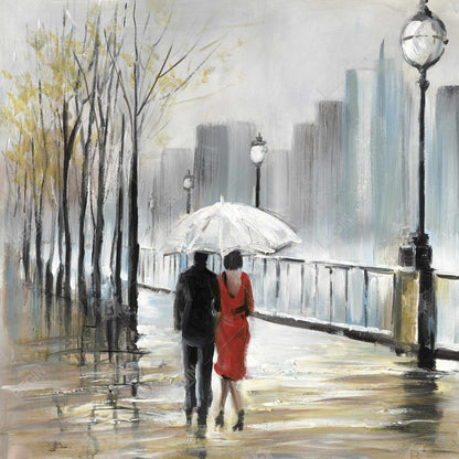 Toile Arbres contemporains | Décor Couple marchant sous la pluie