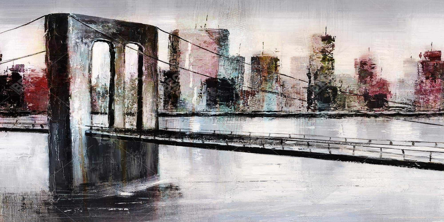 Paysage urbain abstrait avec pont | Toile encadrée sur bâtiment gris