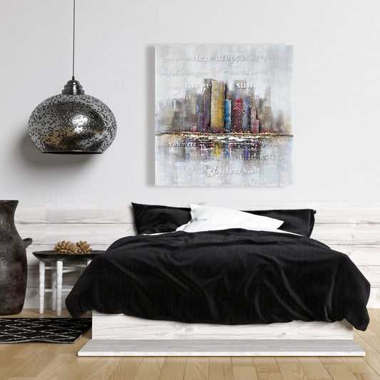 Gray Canvas Building Typography Relief | Home Decor Art