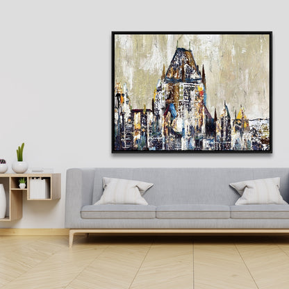 Abstract Château Frontenac Canvas | Cities Blue Framed Art