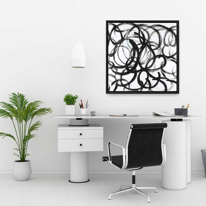 Toile minimaliste abstraite aux lignes bouclées | Décoration de chambre