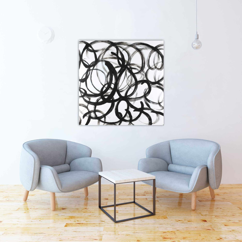 Toile blanche minimaliste abstraite aux lignes bouclées - Décoration d'intérieur