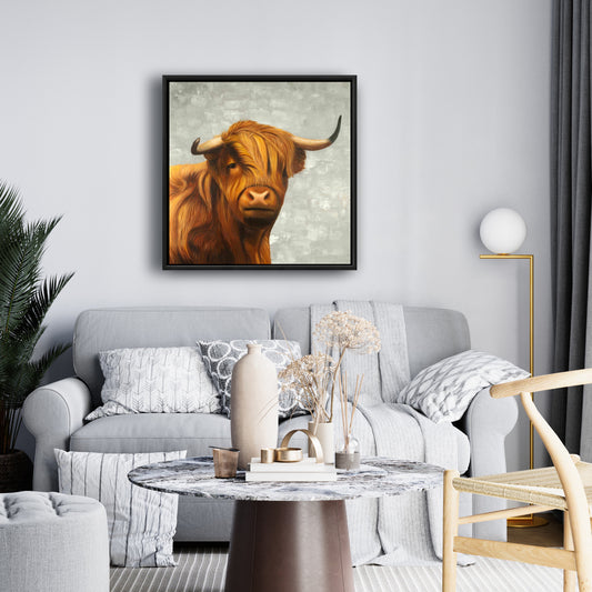 Highland Cattle Canvas | Rustic Farm Animal Art for Bedroom Decor