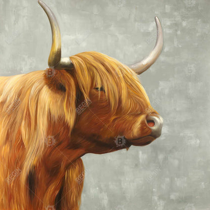Toile rustique représentant un bétail des Highlands | Décoration d'intérieur avec animaux de la ferme