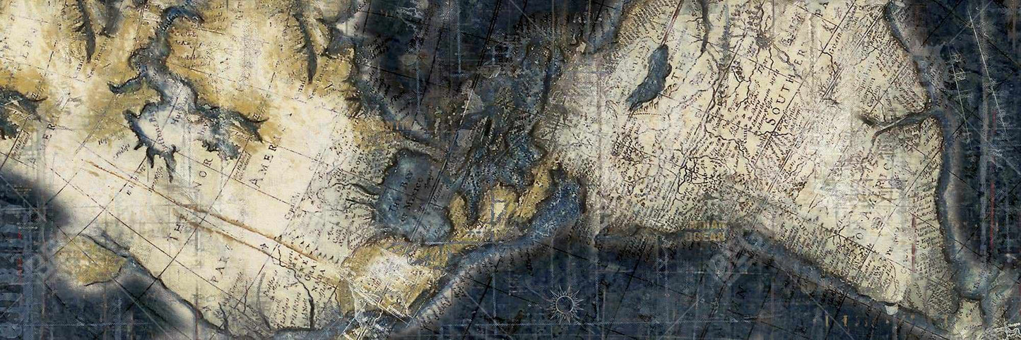 Carte du monde ancienne bleue vintage sur toile - Décoration murale