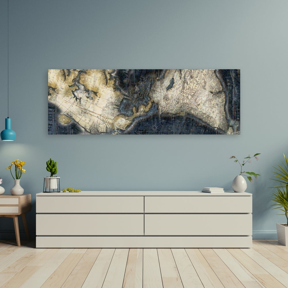 Vintage Blue Old World Map Canvas - Home Decor Wall Art