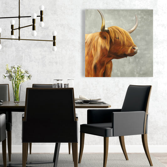 Highland Cattle Canvas | Rustic Brown Farm Animal Wall Art