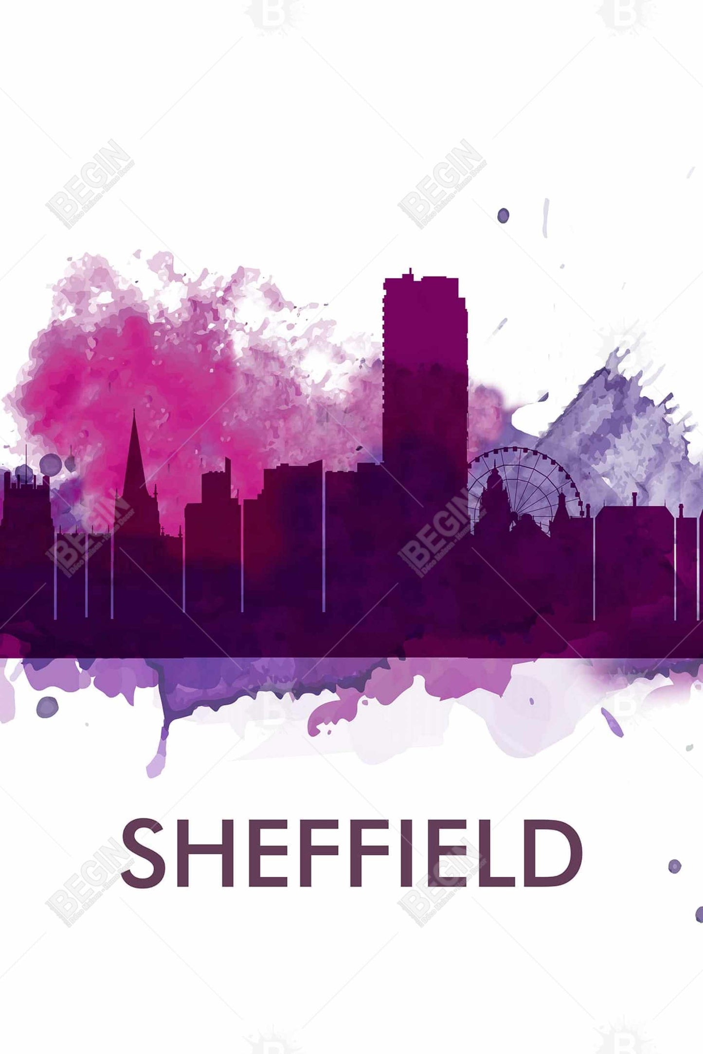 Sheffield City Bath Mat - Color Splash Silhouette for Bedroom Decor