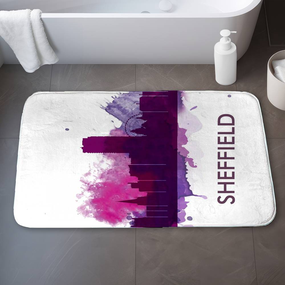Sheffield City Bath Mat - Color Splash Silhouette for Bedroom Decor