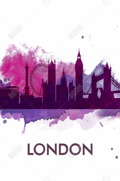 Purple Silhouette of London Canvas | Retro Bedroom Wall Art