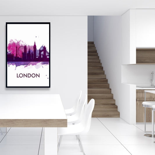 Toile « Silhouette violette de Londres » | Décoration murale rétro pour chambre
