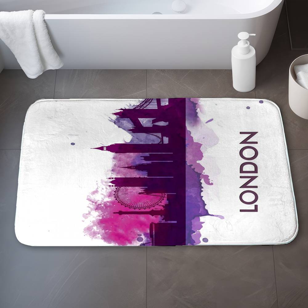Purple London Silhouette Bath Mat | Retro Bedroom Decor