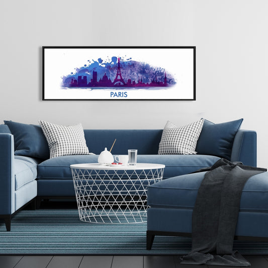 Toile « Silhouette de Paris » avec éclaboussures de peinture | Décoration d'intérieur