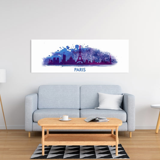 Paris Paint Splash Silhouette Canvas - Purple Bedroom Decor