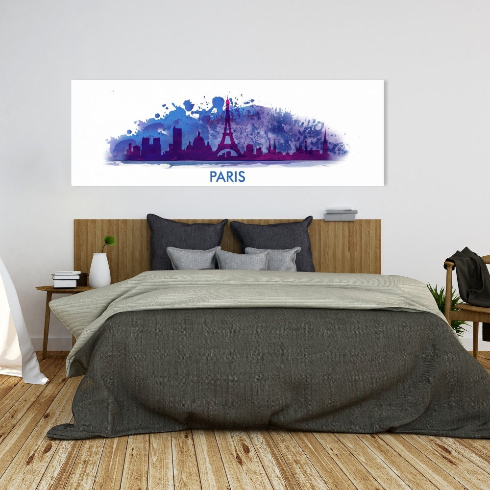 Paris Paint Splash Silhouette Canvas - Purple Bedroom Decor