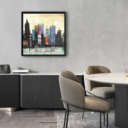 Blue Skyline Abstract Cityscape | Framed Canvas Home Decor