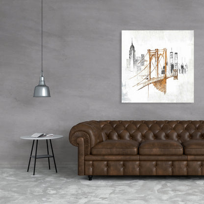 Toile de chambre à coucher avec croquis flous du pont de Brooklyn | Décoration d'intérieur