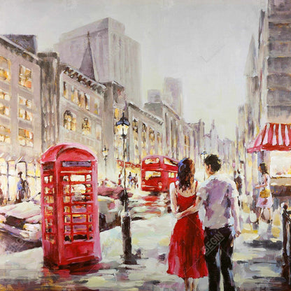 Couple marchant sur toile rouge | Décoration murale contemporaine pour chambre à coucher