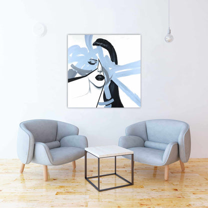 Abstract Blue Woman Portrait Canvas - Bedroom Blue Beauty Decor