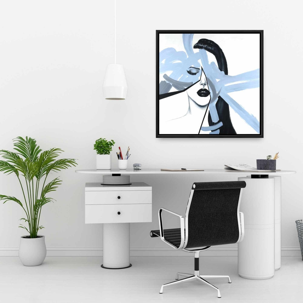 Portrait abstrait de femme bleue | Toile encadrée contemporaine